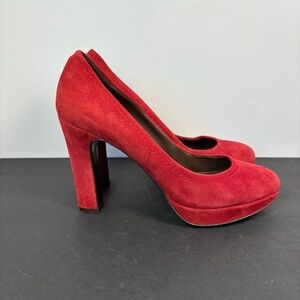 J.Crew Red Suede Platform Pumps Size 8 Made in Italy Valentines Romantic Heels